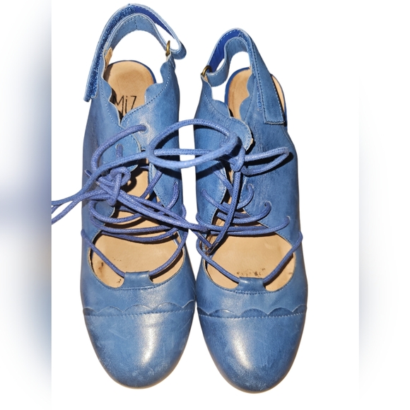 Miz Mooz Blue Leather Lace-up Heeled Pumps - Picture 3 of 14